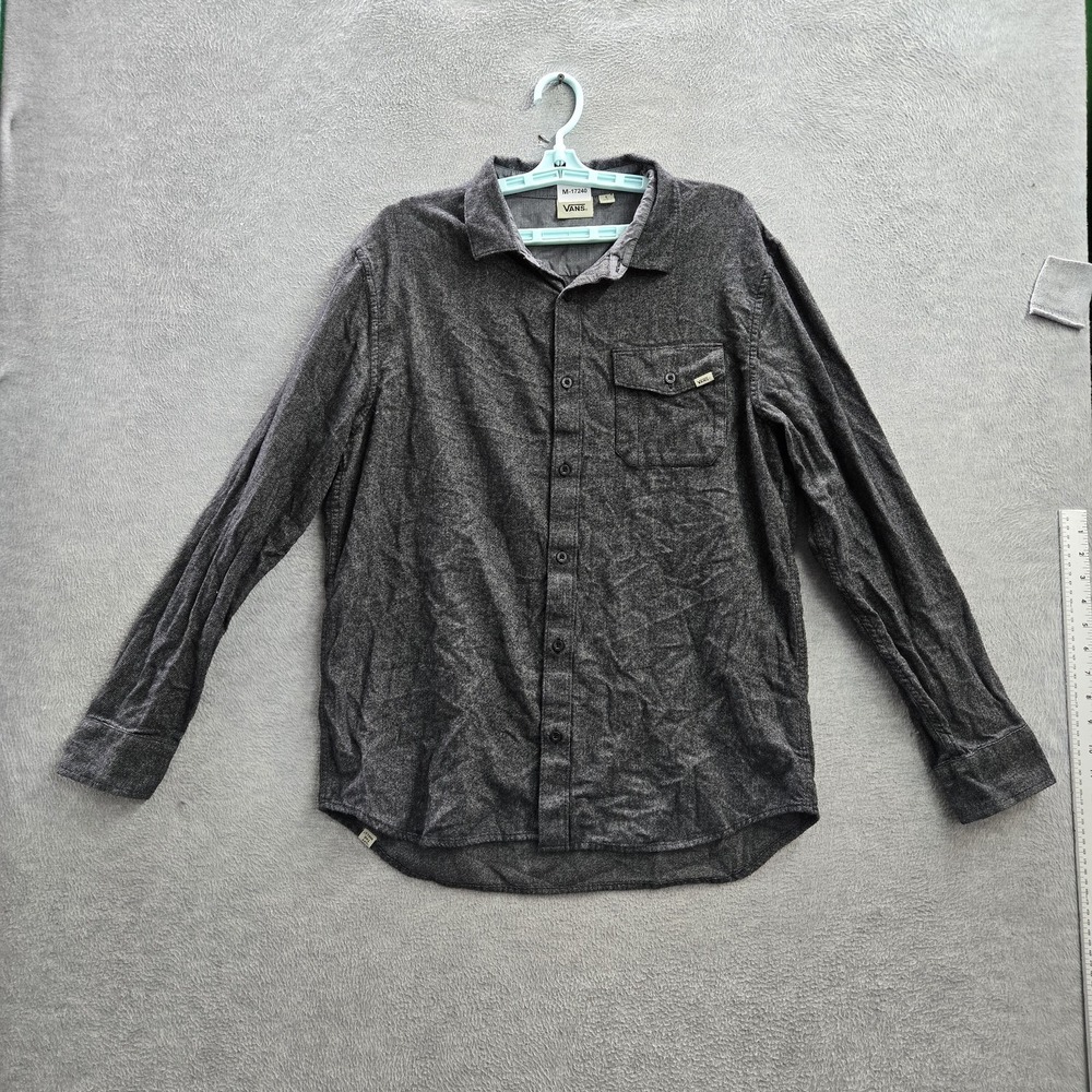 Vans Men Button Up Shirt L Gray Chambray Long Sleeve